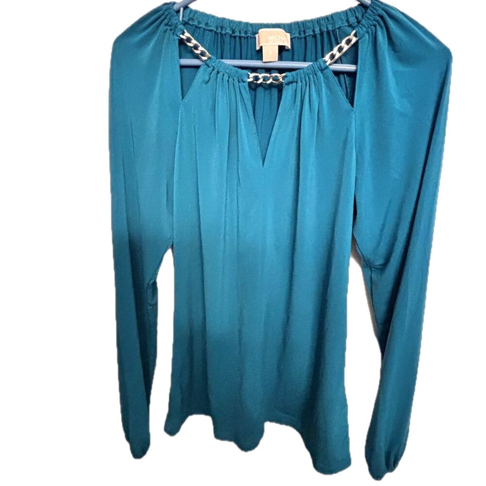 Michael Kors Teal Long Sleeve Chain Neck Blouse Size S
